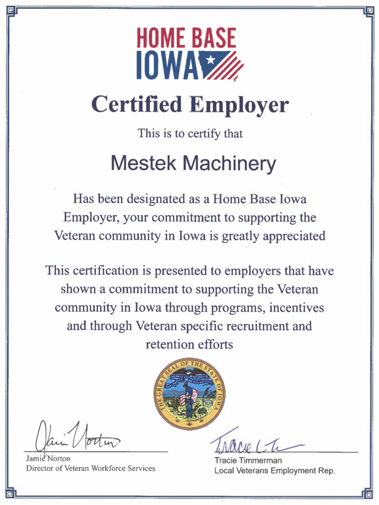 Mestek Machinery Veteran Friendly